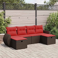 vidaXL Loungegrupp för trädgården m dynor 6 delar brun konstrotting
