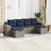 vidaXL Loungegrupp för trädgården med dynor 6 delar grå konstrotting