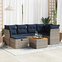 vidaXL Soffgrupp för trädgården med dynor 7 delar grå konstrotting