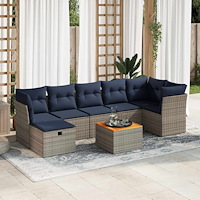 vidaXL Loungegrupp för trädgården med dynor 8 delar grå konstrotting