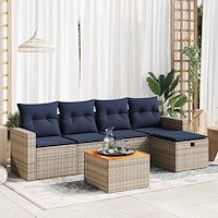 vidaXL Loungegrupp för trädgården med dynor 6 delar grå konstrotting