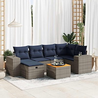 vidaXL Soffgrupp för trädgården med dynor 7 delar grå konstrotting