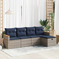 vidaXL Loungegrupp för trädgården med dynor 5 delar konstrotting grå