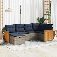 vidaXL Loungegrupp för trädgården med dynor 6 delar grå konstrotting