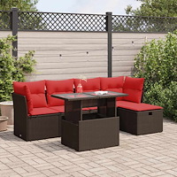 vidaXL Trädgårdssoffset med dynor 6 delar brun konstrotting akaciaträ