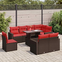vidaXL Trädgårdssoffset med dynor 9 delar brun konstrotting akaciaträ