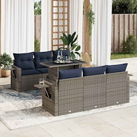 vidaXL Trädgårdssoffset med dynor 7 delar grå konstrotting akaciaträ