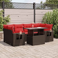 vidaXL Trädgårdssoffset med dynor 7 delar brun konstrotting akaciaträ