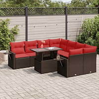 vidaXL Trädgårdssoffset med dynor 9 delar brun konstrotting akaciaträ