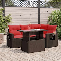 vidaXL Trädgårdssoffset med dynor 5 delar brun konstrotting akaciaträ