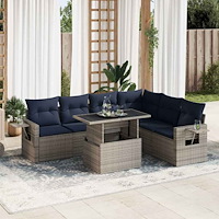 vidaXL Trädgårdssoffset med dynor 7 delar grå konstrotting