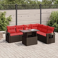 vidaXL Trädgårdssoffset med dynor 7 delar brun konstrotting akaciaträ