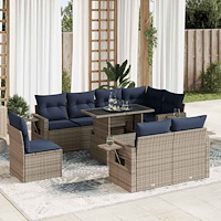 vidaXL Trädgårdssoffset med dynor 9 delar grå konstrotting