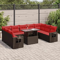 vidaXL Trädgårdssoffset med dynor 10 delar brun konstrotting akaciaträ