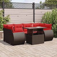 vidaXL Trädgårdssoffset med dynor 7 delar brun konstrotting akaciaträ