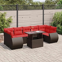 vidaXL Trädgårdssoffset med dynor 8 delar brun konstrotting akaciaträ