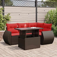 vidaXL Trädgårdssoffset med dynor 5 delar brun konstrotting akaciaträ