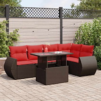 vidaXL Trädgårdssoffset med dynor 6 delar brun konstrotting akaciaträ