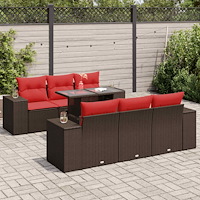 vidaXL Trädgårdssoffset med dynor 7 delar brun konstrotting akaciaträ