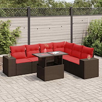 vidaXL Trädgårdssoffgrupp 7 delar med dynor brun konstrotting akacia