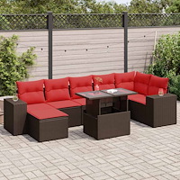 vidaXL Trädgårdssoffset med dynor 8 delar brun konstrotting akaciaträ