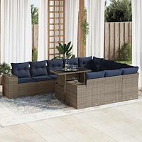 vidaXL Trädgårdssoffa med dynor 11 delar grå konstrotting akaciaträ