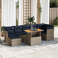 vidaXL Loungegrupp för trädgården med dynor 8 delar grå konstrotting