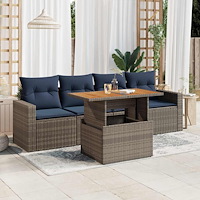 vidaXL Loungegrupp för trädgården med dynor 5 delar konstrotting grå