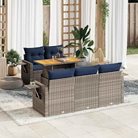 vidaXL Loungegrupp för trädgården med dynor 6 delar grå konstrotting