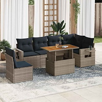 vidaXL Soffgrupp för trädgården med dynor 7 delar grå konstrotting