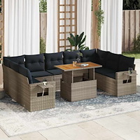 vidaXL Soffgrupp för trädgården med dynor 10 delar grå konstrotting