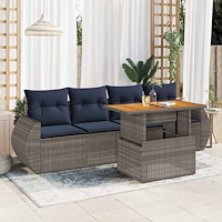 vidaXL Loungegrupp för trädgården med dynor 5 delar konstrotting grå