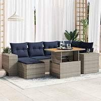 vidaXL Soffgrupp för trädgården med dynor 7 delar grå konstrotting