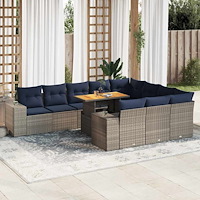 vidaXL Loungegrupp för trädgården med dynor 11 delar grå konstrotting