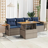 vidaXL Loungegrupp för trädgården med dynor 5 delar konstrotting grå