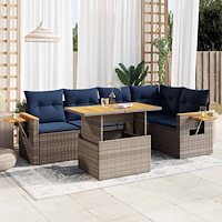 vidaXL Trädgårdssoffset med dynor 6 delar grå konstrotting akaciaträ