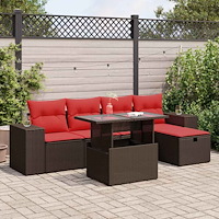 vidaXL Trädgårdssoffset med dynor 6 delar brun konstrotting