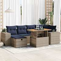 vidaXL Trädgårdssoffset med dynor 7 delar brun konstrotting akaciaträ