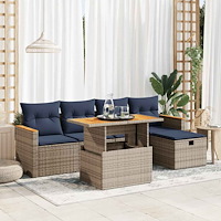 vidaXL Trädgårdssoffset med dynor 6 delar grå konstrotting akaciaträ