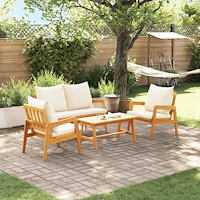 vidaXL Bistroset med kudde 4 pcs Brun och Kräm Massivt Akaciaträ