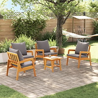 vidaXL Bistroset med kudde 5 pcs Brun Massivt Akaciaträ