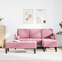vidaXL Trädgårdsoffa med Bänk och Kuddar L-formad Rosa Sammet