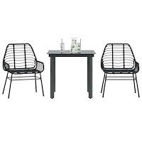 vidaXL Matgrupp för trädgården 3 delar svart konstrotting och glas