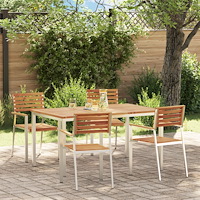 vidaXL 5-delat Trädgårdsdining Set Solid Akacia, vidaXL Utomhusbord 150x90x75 cm Solid Akacia, vidaXL Stapelbara Trädgårdsstola...