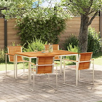 vidaXL 5 Delars Trädgårdsmöbelset Solid Teak, vidaXL Utomhusbord 150x90x75 cm Solid Teak