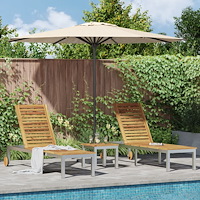 vidaXL Solsängar 2 pcs med Bord Solid Akacia, vidaXL Solsäng med Hjul 207x58x35 cm Solid Akacia och Rostfritt Stål