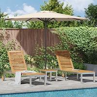 vidaXL Solsängar 2 st med Bord Massivt Teak, vidaXL Solsäng med Hjul 207x58x35 cm Massivt Acacia Trä och Rostfritt Stål