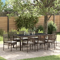 vidaXL Trädgårdsmöbelset 9 pcs Brun Poly rattan