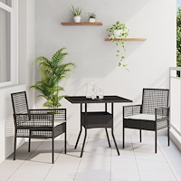 vidaXL Trädgårdsmöbelset 3 pcs Svart Poly rattan