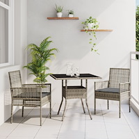 vidaXL Trädgårdsmöbelset 3 pcs Grå Poly rattan